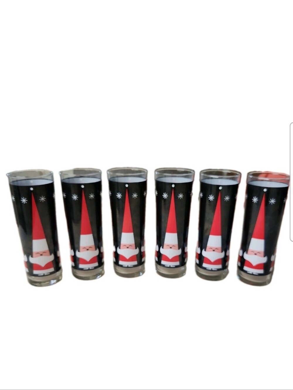 VTG 1960s Libbey Holt Howard Atomic Santa Glasses - Set of 6 MCM Christmas Retro